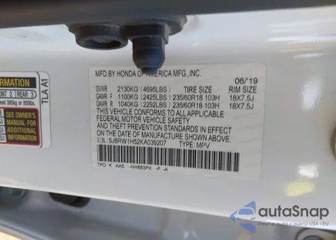 2019 Honda Cr-V Ex from USA, damaged, VIN 5J6RW1H52KA039207